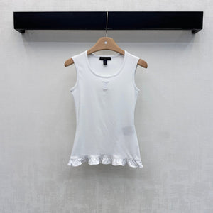 LV Ruffle Hem Tank Top in  White Cotton