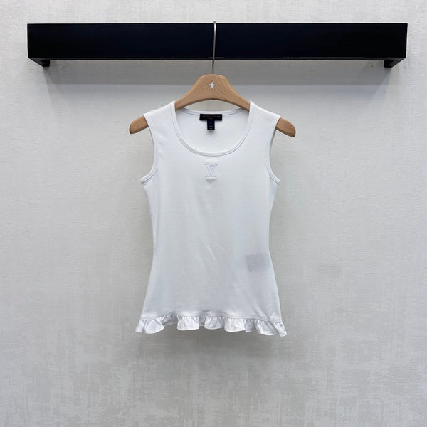 LV Ruffle Hem Tank Top in  White Cotton
