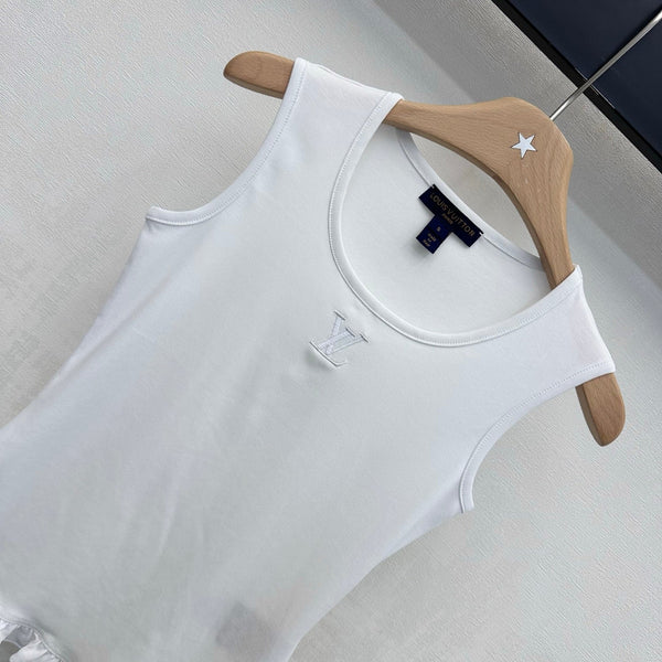 LV Ruffle Hem Tank Top in  White Cotton