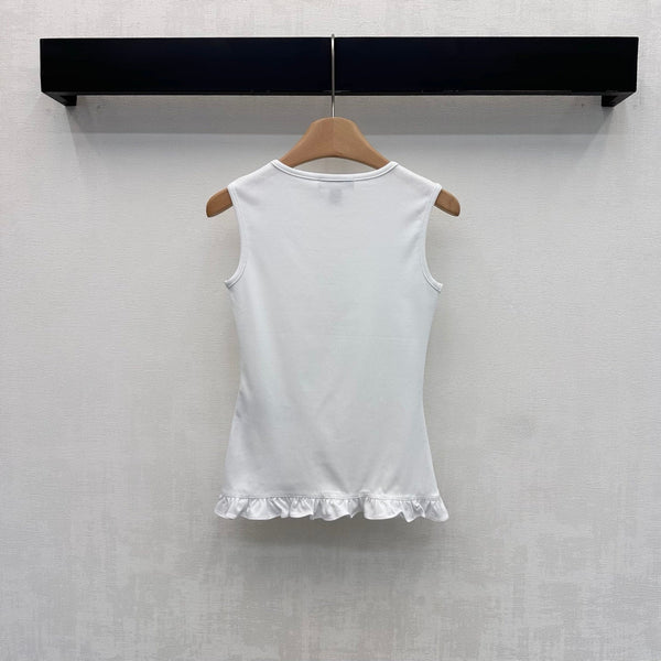 LV Ruffle Hem Tank Top in  White Cotton
