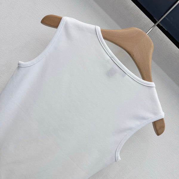 LV Ruffle Hem Tank Top in  White Cotton