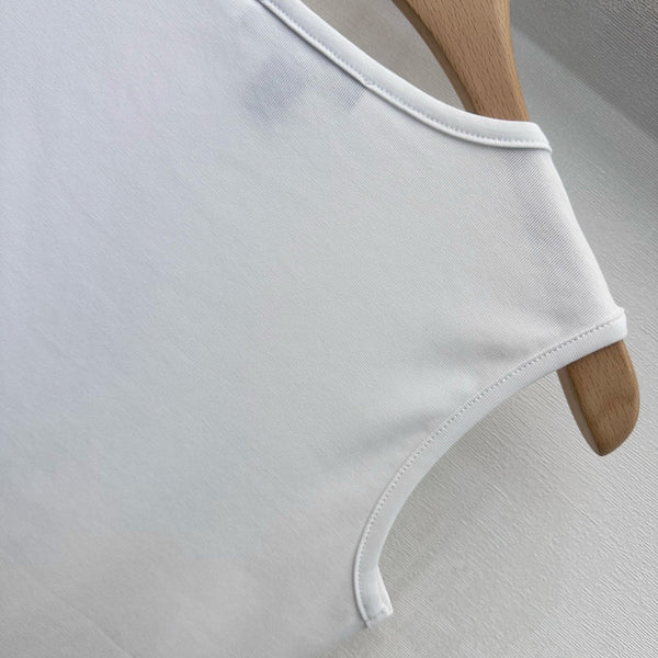 LV Ruffle Hem Tank Top in  White Cotton