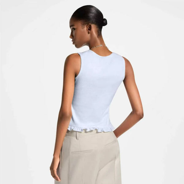 LV Ruffle Hem Tank Top in  White Cotton
