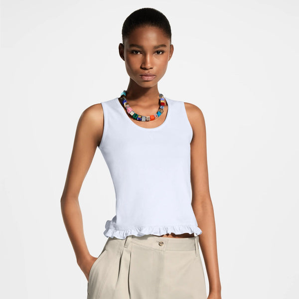 LV Ruffle Hem Tank Top in  White Cotton