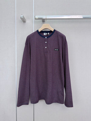 Miumiu Jersey Striped Shirt in Burgundy Cotton
