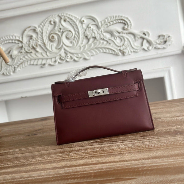 HM Kelly Pochette Rouge H 22CM Burgundy Swift Leather