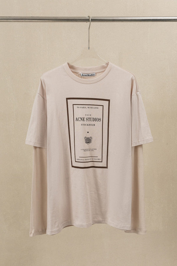 Acne Layered Graphic T-Shirt Warm Beige Cotton