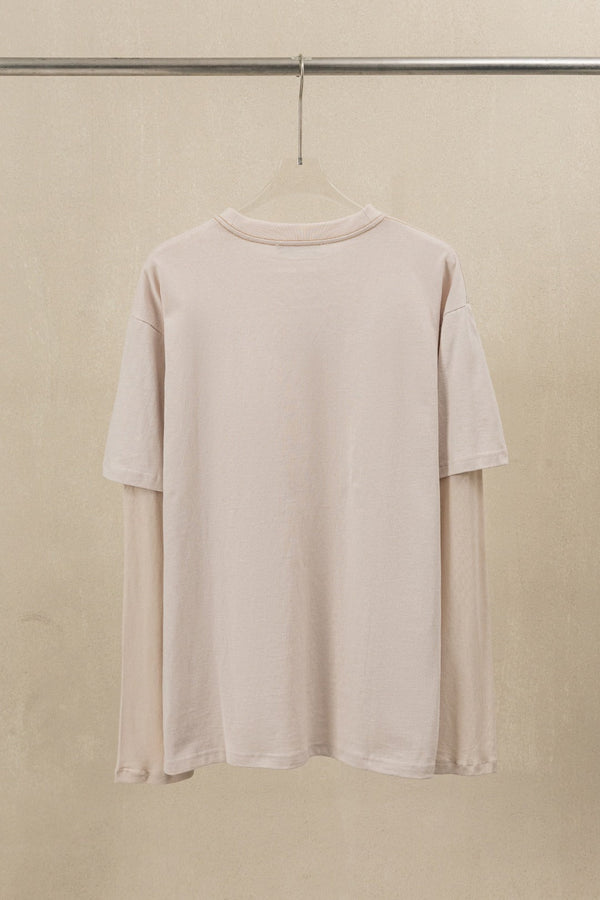 Acne Layered Graphic T-Shirt Warm Beige Cotton