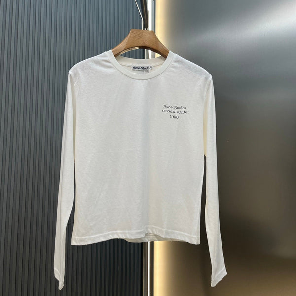 Acne Distressed Logo Long-Sleeve T-Shirt White Cotton