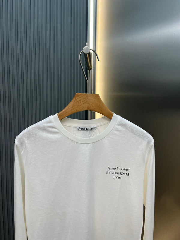 Acne Distressed Logo Long-Sleeve T-Shirt White Cotton