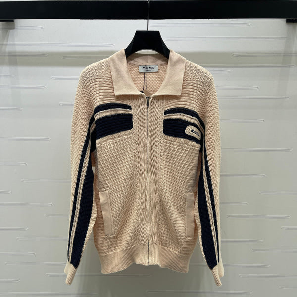 Miu Knit Zipper Cardigan Brown Wool Cashmere