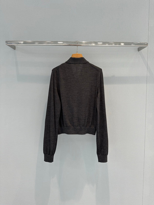 Miu Cardigan With Neck Scarf Anthracite Gray Wool