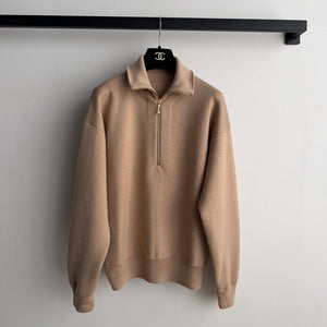 CC Mock-Neck Zip-Up Sweater Camel Beige Wool