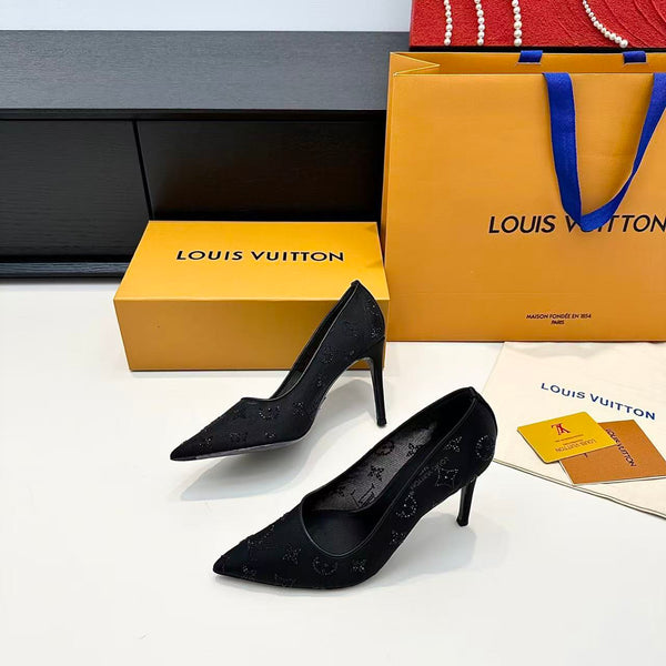 LV GALA High Heels Series Shoes Black Taupe Mesh 54221