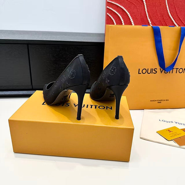 LV GALA High Heels Series Shoes Black Taupe Mesh 54221