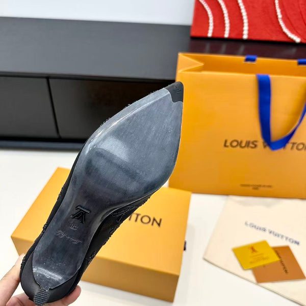 LV GALA High Heels Series Shoes Black Taupe Mesh 54221