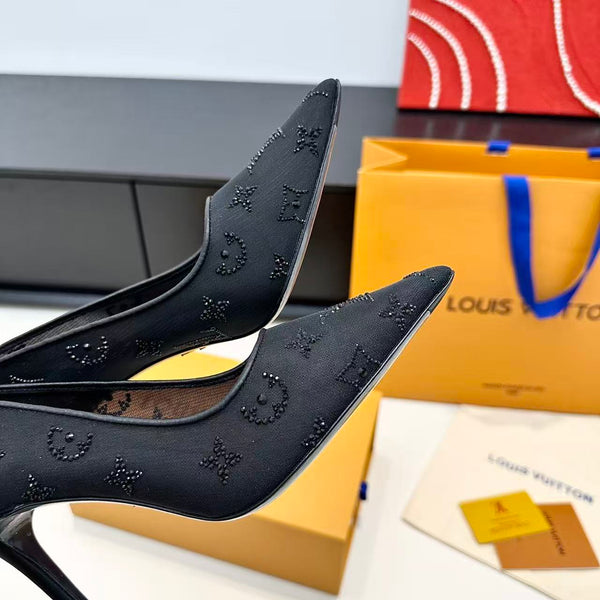 LV GALA High Heels Series Shoes Black Taupe Mesh 54221
