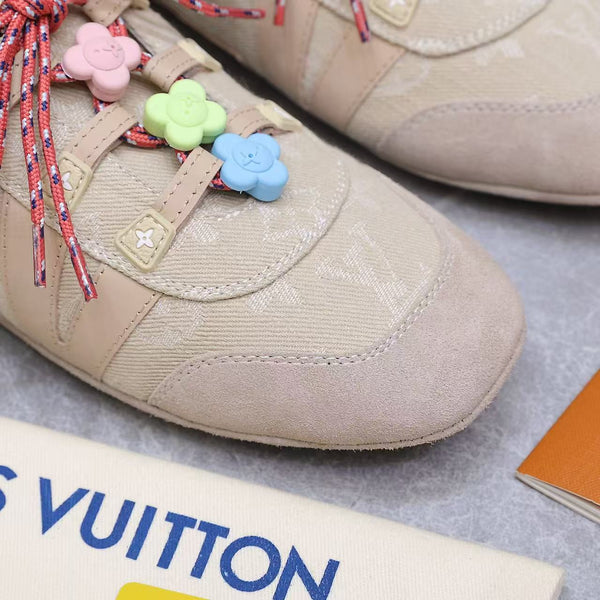 LV Sneakerina Beige Monogram Denim & Suede Calf Leather