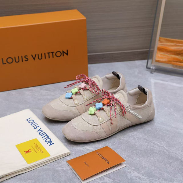 LV Sneakerina Beige Monogram Denim & Suede Calf Leather