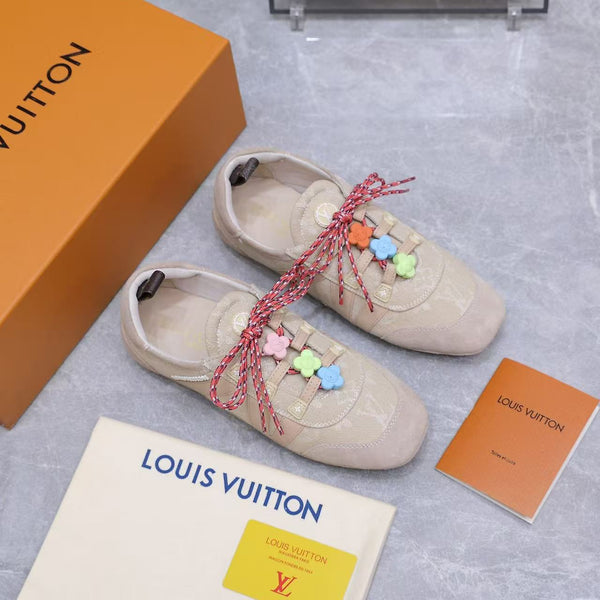 LV Sneakerina Beige Monogram Denim & Suede Calf Leather