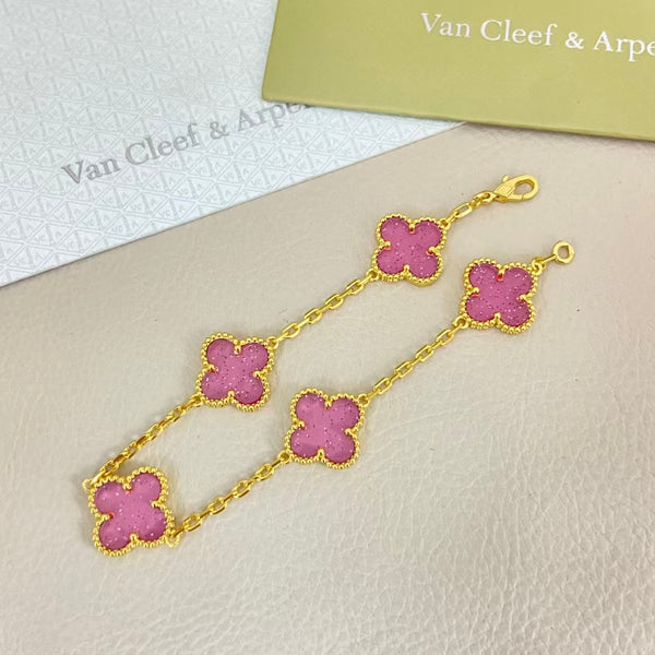 VCA Vintage Alhambra 5-piece Bracelet With Pink Enamel