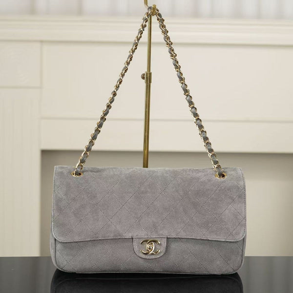 Chanel Maxi Flap Bag 32cm Grey Suede Leather