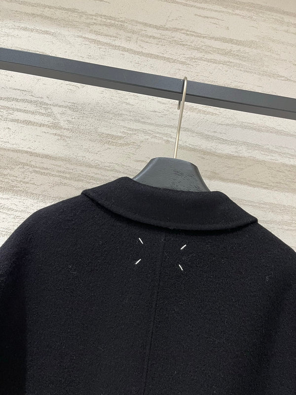 MM6 Double Breasted Coat in Black Wool