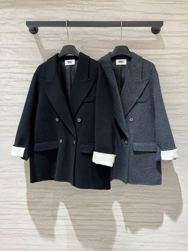 MM6 Double Breasted Coat in Grey Wool