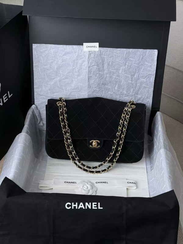 Chanel 2026 Maxi Flap Bag 32cm Black Suede Leather