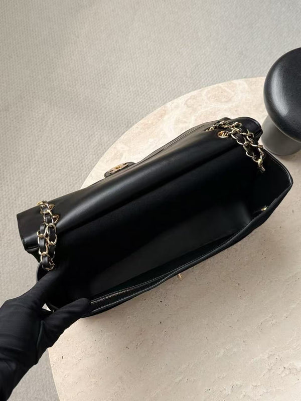 Chanel 2026 Maxi Flap Bag 32cm Black Suede Leather