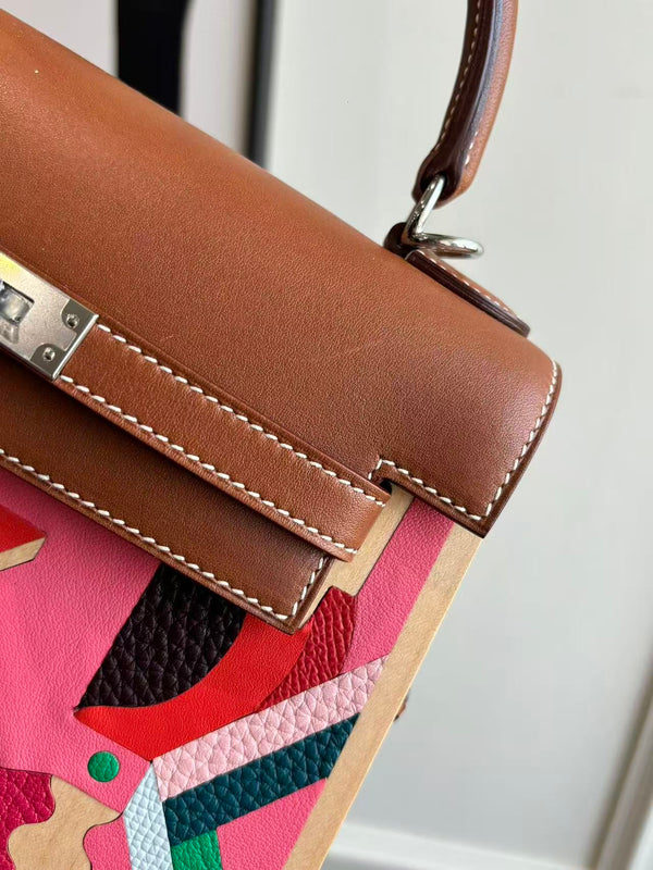 HM Kellywood Perspective Cavalière Bag 22cm Multicolor Togo Epsom Wood