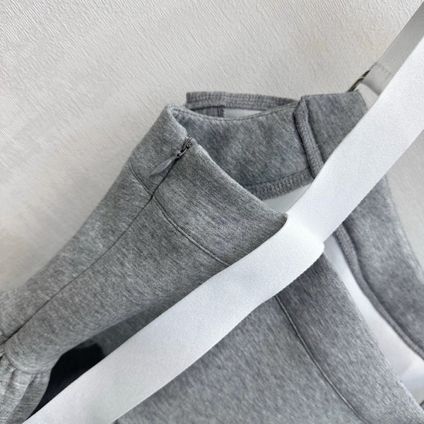 LV Contrast Strap Peplum Crop Top Grey Cotton