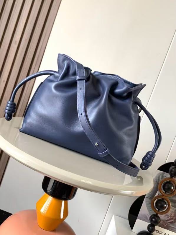 Loew Medium Flamenco Clutch 30cm Dark Blue Nappa Leather