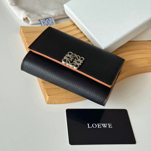 LW Anagram Trifold Wallet 12cm Black Leather