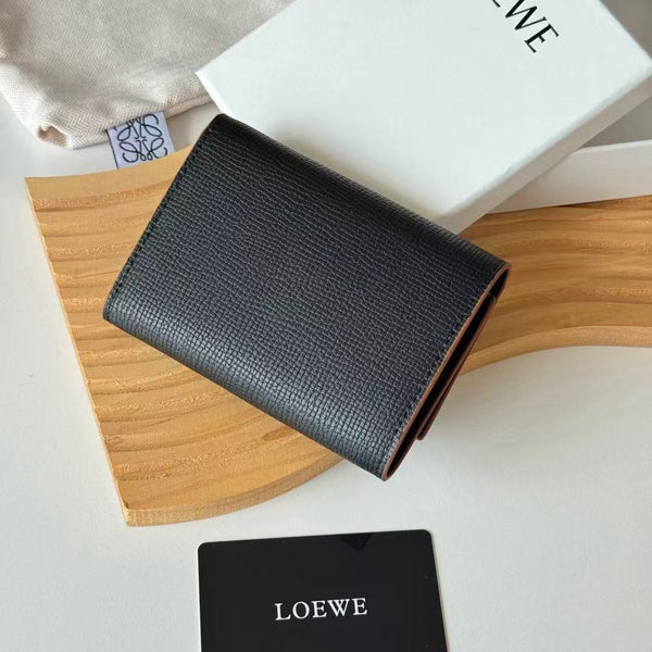 LW Anagram Trifold Wallet 12cm Black Leather
