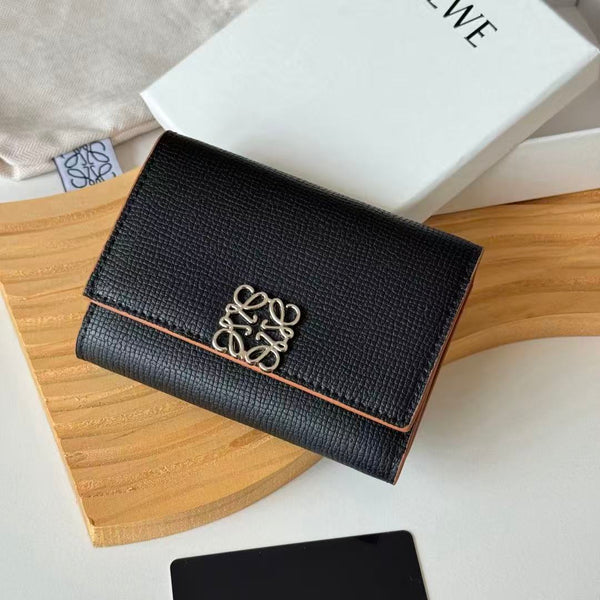 LW Anagram Trifold Wallet 12cm Black Leather