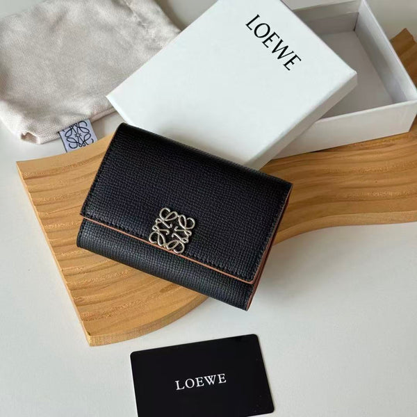 LW Anagram Trifold Wallet 12cm Black Leather