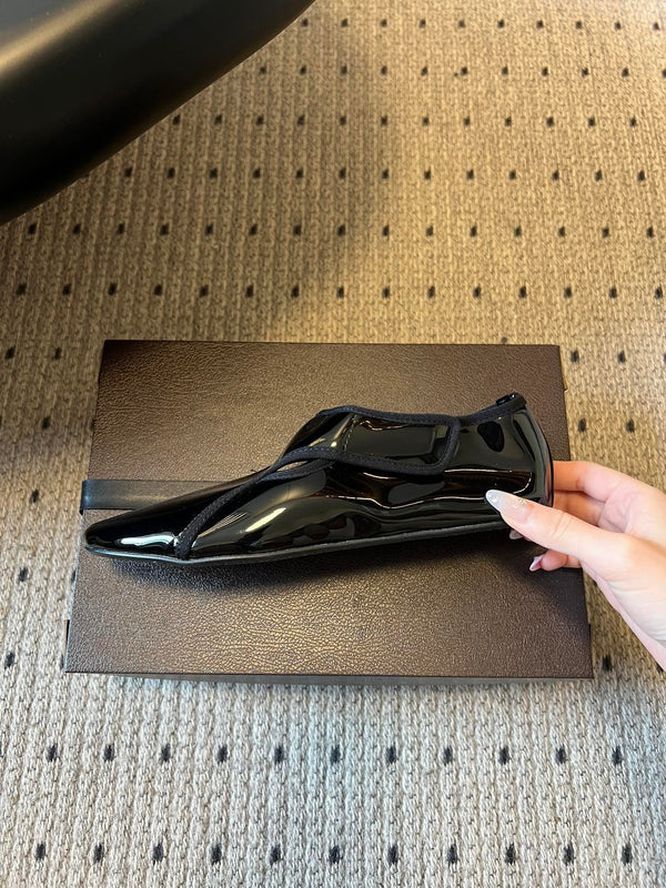 Alaia Criss Cross Ballet Flats Black Patent Cowhide Leather
