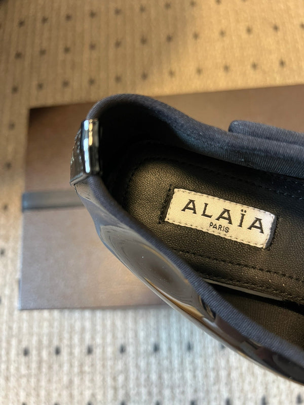 Alaia Criss Cross Ballet Flats Black Patent Cowhide Leather