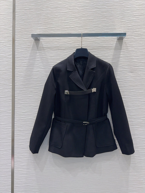 LV S-Lock Belted Jacket in Black Polyester