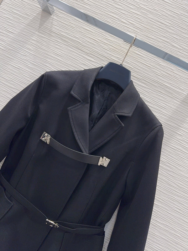 LV S-Lock Belted Jacket in Black Polyester