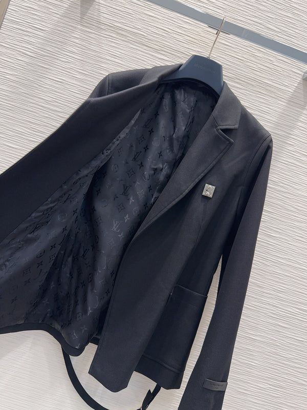 LV S-Lock Belted Jacket in Black Polyester