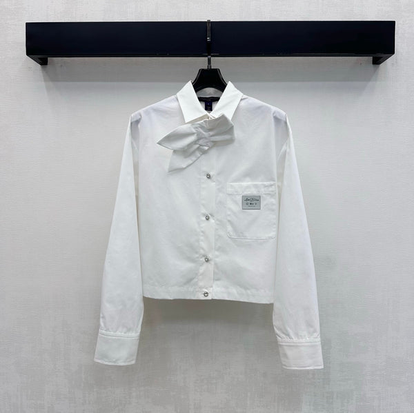 LV Cropped Bowtie Shirt in White Cotton