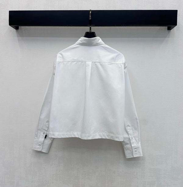LV Cropped Bowtie Shirt in White Cotton