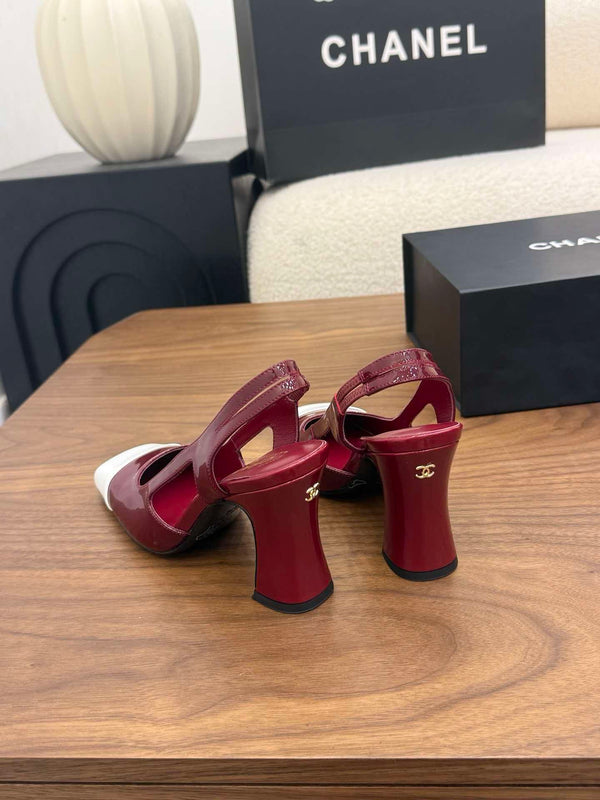 CC Slingback Pumps 8.5cm Burgundy Patent Calfskin