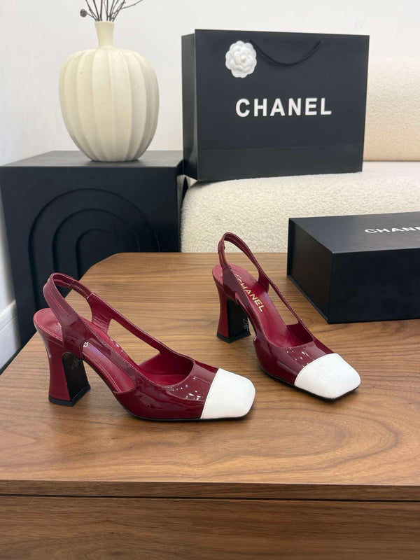 CC Slingback Pumps 8.5cm Burgundy Patent Calfskin