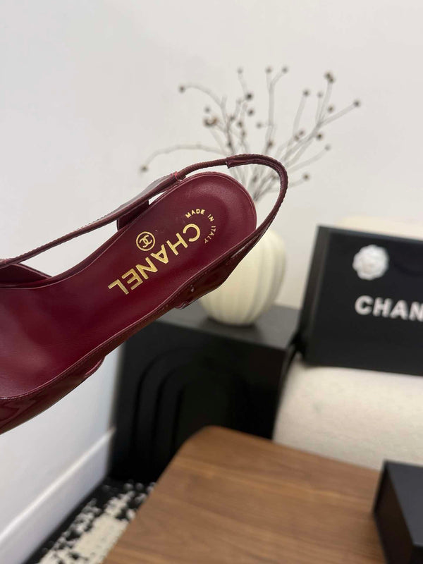 CC Slingback Pumps 8.5cm Burgundy Patent Calfskin