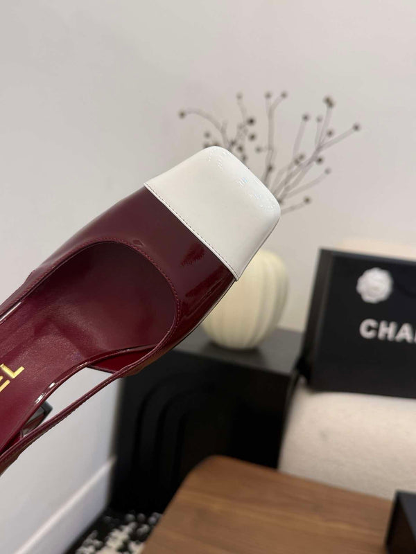CC Slingback Pumps 8.5cm Burgundy Patent Calfskin