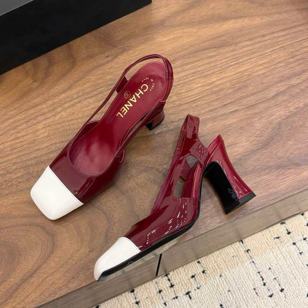 CC Slingback Pumps 8.5cm Burgundy Patent Calfskin