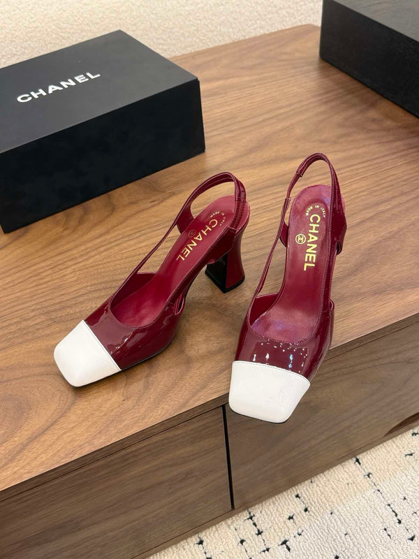 CC Slingback Pumps 8.5cm Burgundy Patent Calfskin